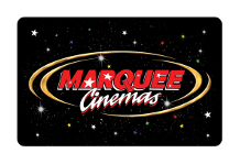 Marquee Cinemas logo over galaxy stars on black background